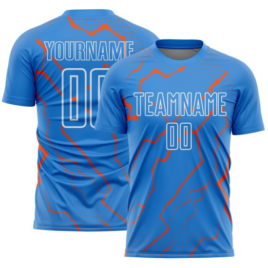 Uniform Sublimation Orange-White Custom Soccer Blue Jersey Powder Sports Lightning