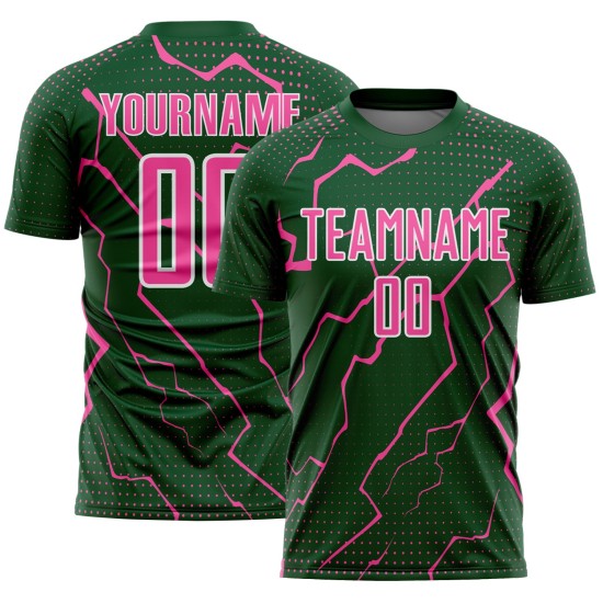 Pink-White Uniform Custom Lightning Jersey Sports Green Soccer Sublimation