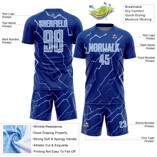Blue-White Sports Sublimation Light Lightning Uniform Royal Custom Jersey Soccer