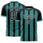 Aqua-White Soccer Pinstripe Custom Black Sports Uniform Jersey Line Sublimation
