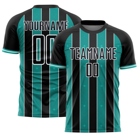 Aqua-White Soccer Pinstripe Custom Black Sports Uniform Jersey Line Sublimation