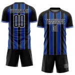 Jersey Blue-White Thunder Line Custom Soccer Pinstripe Uniform Sports Sublimation Black