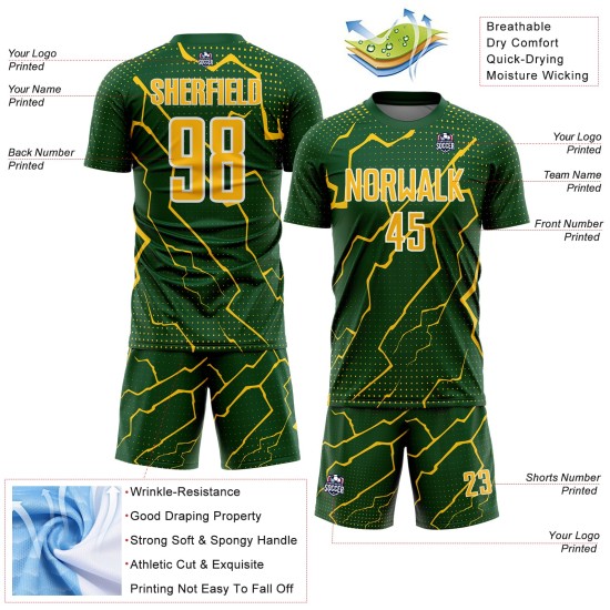 Green Custom Sports Yellow-White Lightning Uniform Jersey Soccer Sublimation