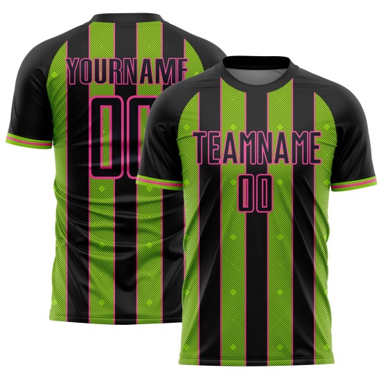 Sublimation Uniform Neon Custom Black Green-Pink Line Jersey Sports Soccer Pinstripe