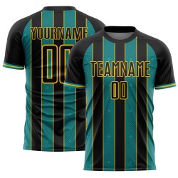 Custom Pinstripe Uniform Jersey Sports Sublimation Teal-Yellow Soccer Black Line