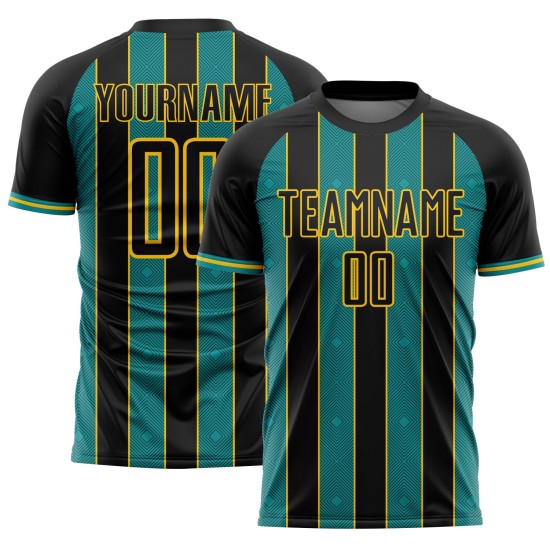 Custom Pinstripe Uniform Jersey Sports Sublimation Teal-Yellow Soccer Black Line