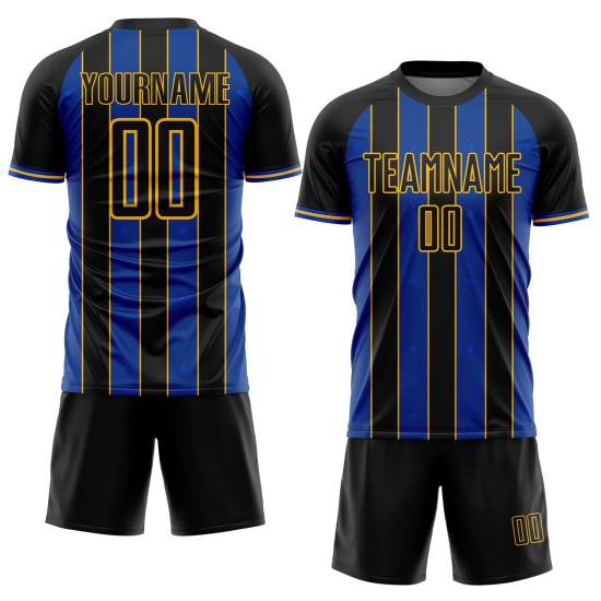 Jersey Uniform Line Blue-Gold Pinstripe Black Soccer Sublimation Custom Thunder Sports