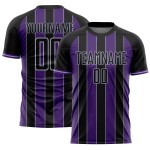 Purple-Gray Line Pinstripe Custom Soccer Sports Black Sublimation Jersey Uniform