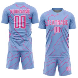 Sublimation Blue Pink-White Sports Custom Lightning Soccer Uniform Jersey Light