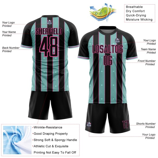 Sports Custom Ice Soccer Uniform Line Sublimation Jersey Pinstripe Blue-Pink Black