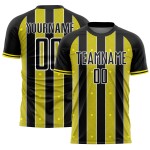Sports Black Sublimation Jersey Custom Pinstripe Uniform Light Soccer Yellow-White Line