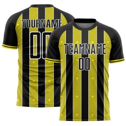 Sports Black Sublimation Jersey Custom Pinstripe Uniform Light Soccer Yellow-White Line