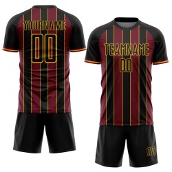 Soccer Line Sublimation Crimson-Gold Sports Uniform Pinstripe Jersey Black Custom
