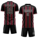 Black Sports Custom Soccer Line Pinstripe Sublimation Jersey Uniform Crimson-Cream