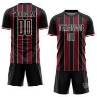 Black Sports Custom Soccer Line Pinstripe Sublimation Jersey Uniform Crimson-Cream