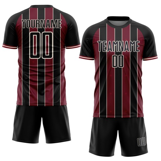 Black Sports Custom Soccer Line Pinstripe Sublimation Jersey Uniform Crimson-Cream