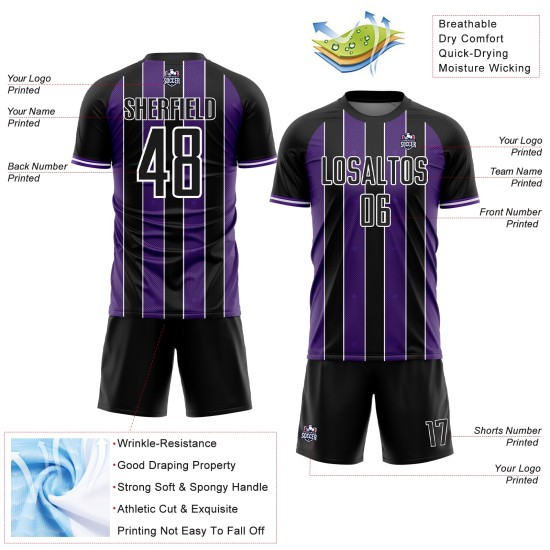 Custom Uniform Purple-White Sublimation Jersey Line Black Pinstripe Soccer Sports Custom Uniform Purple-White Sublimation Jersey Line Black Pinstripe Soccer Sports