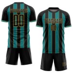 Pinstripe Gold Sports Sublimation Jersey Black Teal-Old Soccer Custom Uniform Line