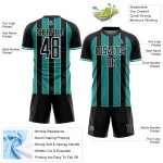 Aqua-White Soccer Pinstripe Custom Black Sports Uniform Jersey Line Sublimation