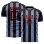 Uniform Jersey Soccer Line Sports Light Pinstripe Black Sublimation Blue-Red Custom