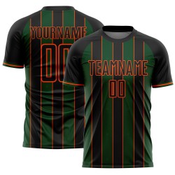Pinstripe Custom Line Sports Black Green-Orange Uniform Jersey Sublimation Soccer