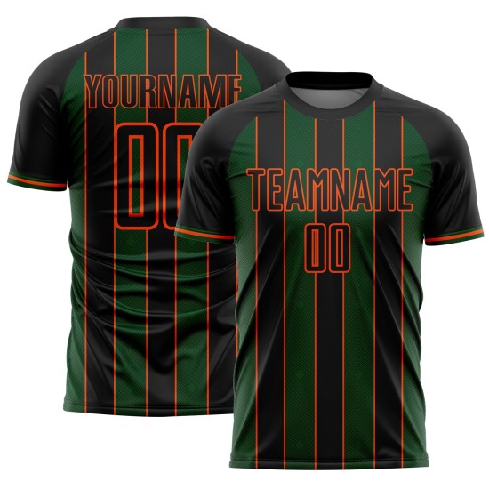 Pinstripe Custom Line Sports Black Green-Orange Uniform Jersey Sublimation Soccer Pinstripe Custom Line Sports Black Green-Orange Uniform Jersey Sublimation Soccer