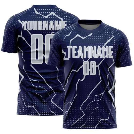 Jersey Navy Sublimation Silver-White Soccer Sports Uniform Custom Lightning