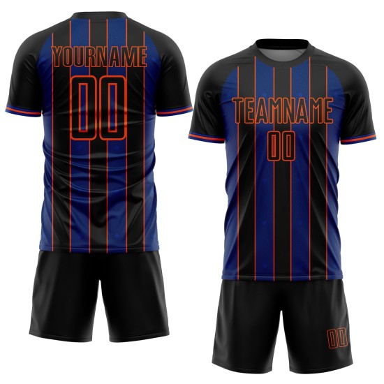 Line Soccer Custom Jersey Sports Sublimation Black Uniform Royal-Orange Pinstripe Line Soccer Custom Jersey Sports Sublimation Black Uniform Royal-Orange Pinstripe