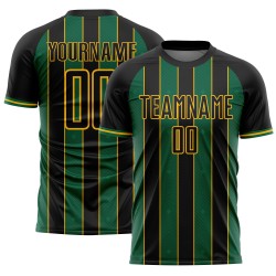 Sports Green-Gold Line Kelly Soccer Custom Jersey Sublimation Uniform Black Pinstripe