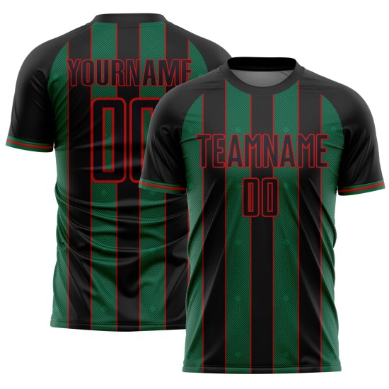 Pinstripe Sports Sublimation Black Line Soccer Jersey Custom Uniform Kelly Green-Red
