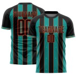 Pinstripe Line Custom Sublimation Sports Soccer Aqua-Orange Jersey Uniform Black Pinstripe Line Custom Sublimation Sports Soccer Aqua-Orange Jersey Uniform Black