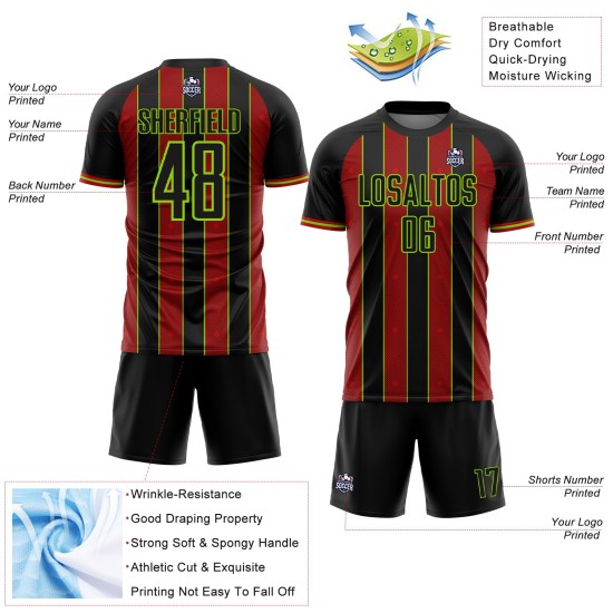 Jersey Sublimation Custom Sports Soccer Uniform Green Black Pinstripe Line Red-Neon
