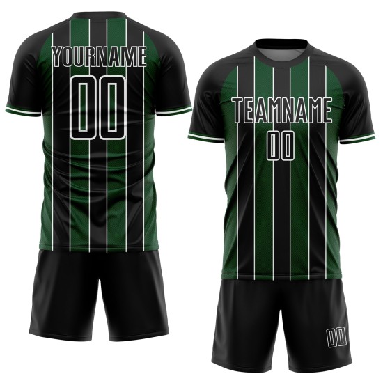 Custom Jersey Line Pinstripe Sports Sublimation Soccer Uniform Green-White Black Custom Jersey Line Pinstripe Sports Sublimation Soccer Uniform Green-White Black