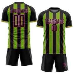 Sublimation Uniform Neon Custom Black Green-Pink Line Jersey Sports Soccer Pinstripe