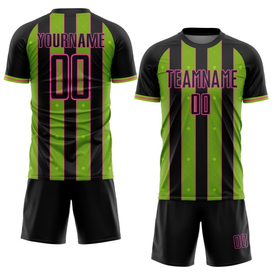 Sublimation Uniform Neon Custom Black Green-Pink Line Jersey Sports Soccer Pinstripe