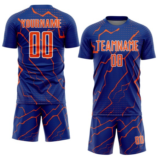 Lightning Sublimation Custom Uniform Jersey Orange-White Soccer Royal Sports Lightning Sublimation Custom Uniform Jersey Orange-White Soccer Royal Sports
