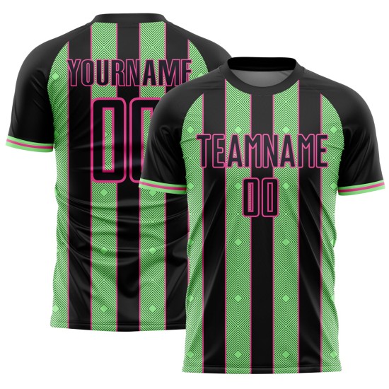 Pinstripe Jersey Sublimation Custom Uniform Black Sports Soccer Pea Line Green-Pink
