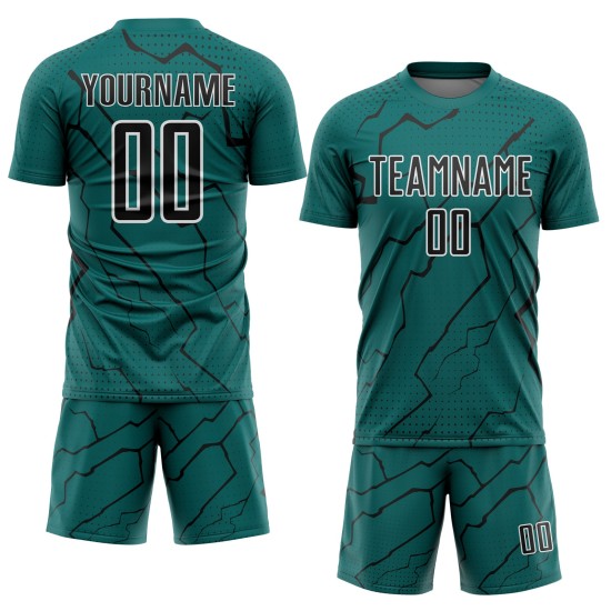 Uniform Black-White Soccer Jersey Lightning Sublimation Sports Custom Teal