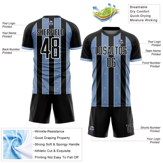 Jersey Uniform Black Pinstripe Light Sublimation Soccer Sports Custom Line Blue-White Jersey Uniform Black Pinstripe Light Sublimation Soccer Sports Custom Line Blue-White