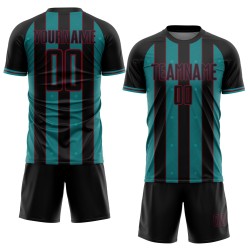 Black Soccer Uniform Jersey Pinstripe Teal-Crimson Sublimation Custom Sports Line