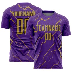 Sports Gold-Black Uniform Purple Lightning Sublimation Custom Jersey Old Soccer