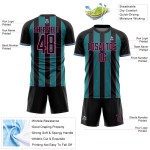 Sublimation Line Uniform Black Pinstripe Jersey Sports Custom Teal-Pink Soccer