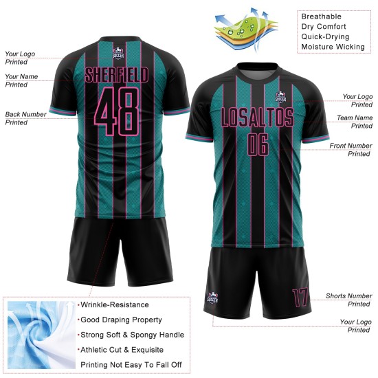 Sublimation Line Uniform Black Pinstripe Jersey Sports Custom Teal-Pink Soccer
