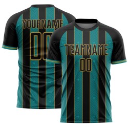 Pinstripe Gold Sports Sublimation Jersey Black Teal-Old Soccer Custom Uniform Line