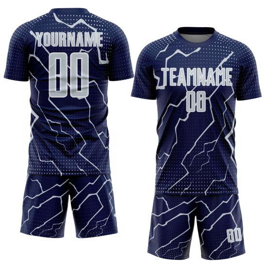 Jersey Navy Sublimation Silver-White Soccer Sports Uniform Custom Lightning