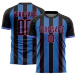 Soccer Powder Sublimation Jersey Pinstripe Line Sports Black Custom Uniform Blue-Pink