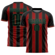 Jersey Green Black Custom Soccer Uniform Line Sublimation Red-Kelly Sports Pinstripe