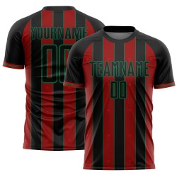 Jersey Green Black Custom Soccer Uniform Line Sublimation Red-Kelly Sports Pinstripe