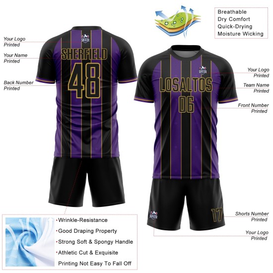 Line Black Custom Gold Pinstripe Sublimation Uniform Sports Soccer Purple-Old Jersey