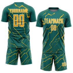 Lightning Soccer Jersey Custom Sublimation Teal Sports Uniform Gold-White